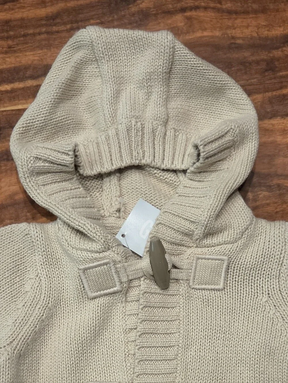 Gymboree NWT 3-6 Months Beige Hooded Toggle Knit Cardigan
